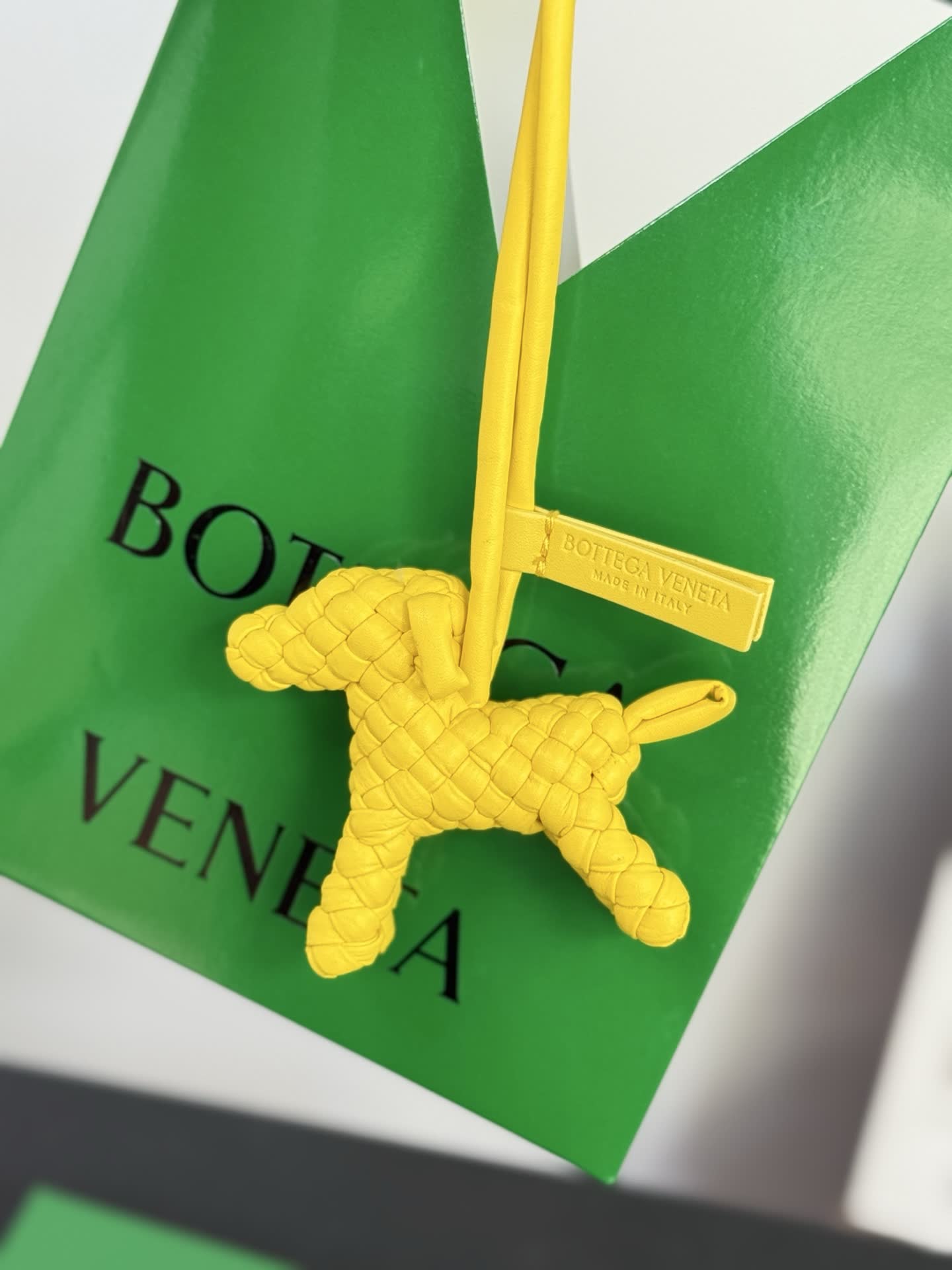 Bottega Veneta Yellow Quilted Dog Charm